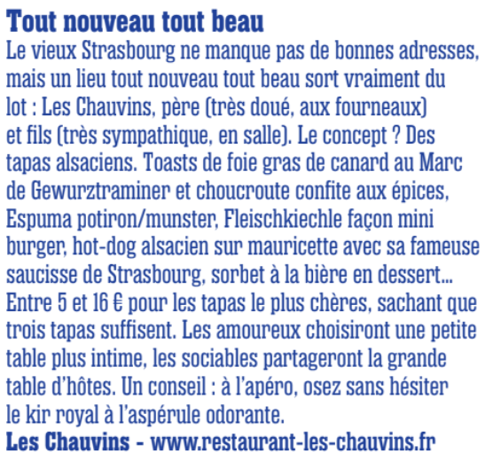 SCREENSHOT_4 | Restaurant Les Chauvins Découvrez l’avis sur les chauvins dans le magazine ”Ailleurs” ! Ostwald 0